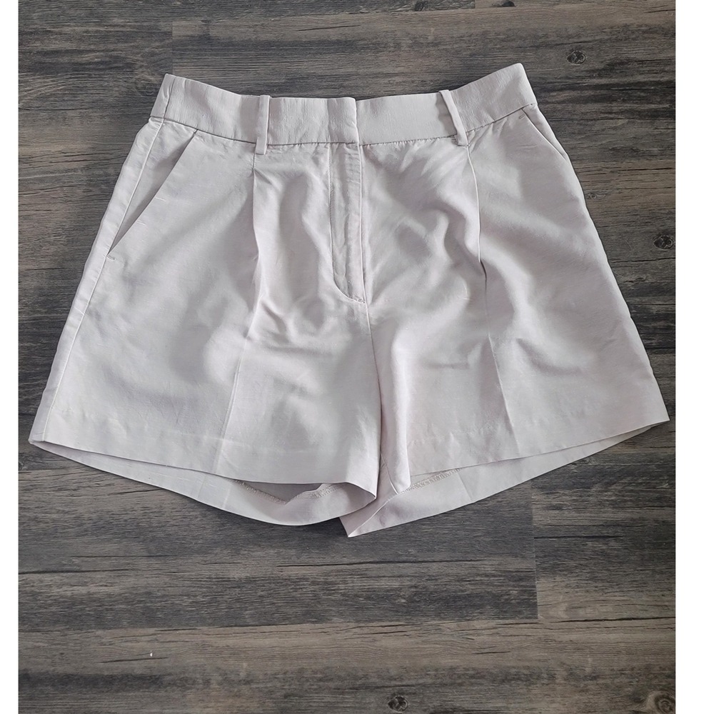 H&M Womens Linen Blend Pleated High Waisted Shorts Beige Size 8